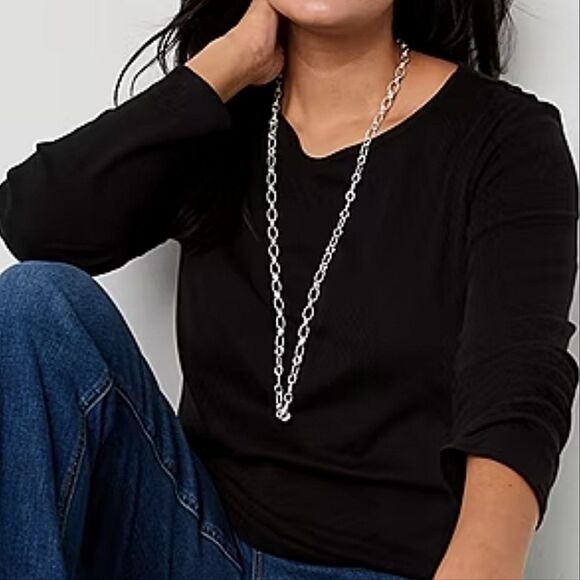 Liz Claiborne Black Cotton Crew Long Sleeve Pullover Top - Picture 14 of 14